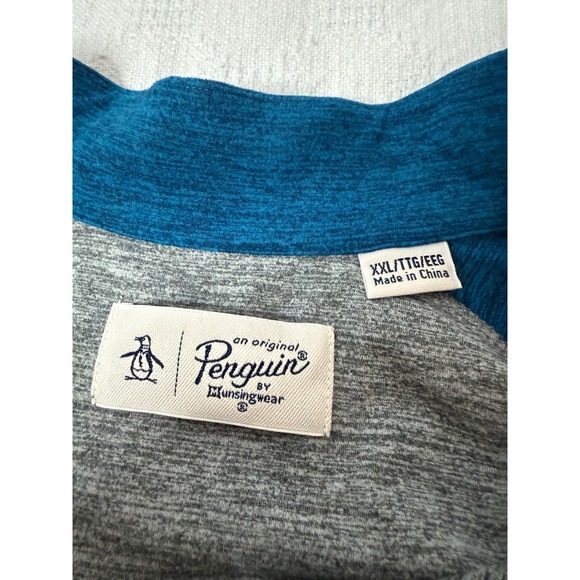 Original Penguin Mens Long Sleeve 1/4 Zip Pullover Shirt Heather Gray Blue XXL - Picture 3 of 3